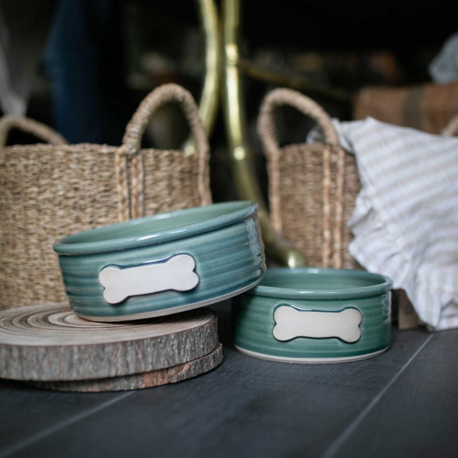 TBStoneware Dog Bowls in aqua